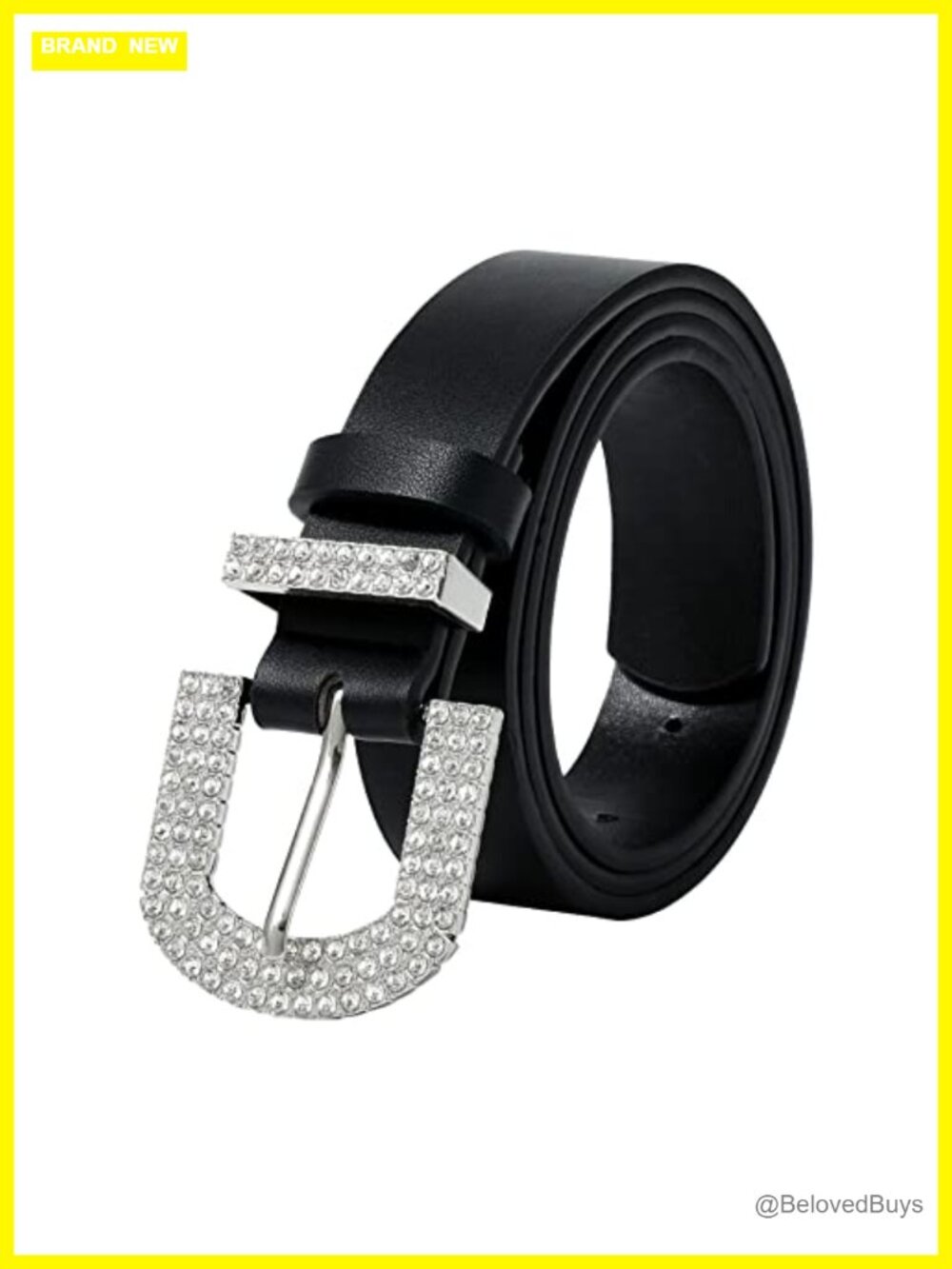 Bling Rhinestone Belt with Silver Buckle - Faux Leather Punk Style Waist
